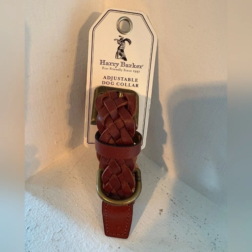 NWT Harry Barker Braided Leather Dog Collar-M